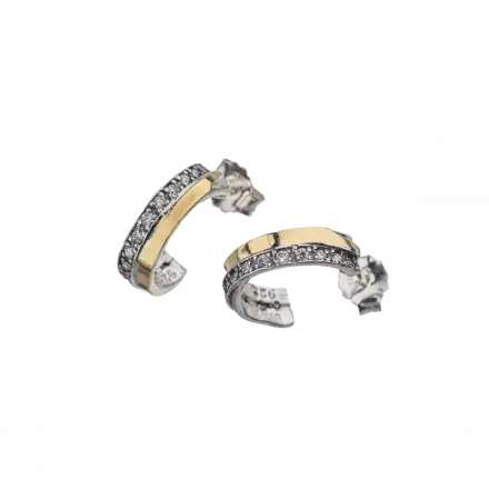 Silver Gypsy Earrings with vertical 9k Gold band wrap and Zircon band