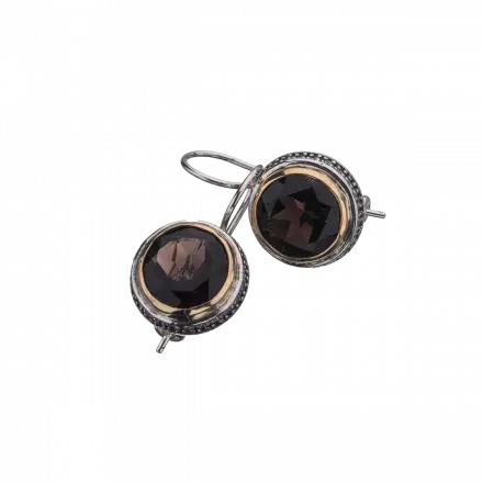 Silver and 9k Gold Earrings with Smoky Quartz and Zircons
