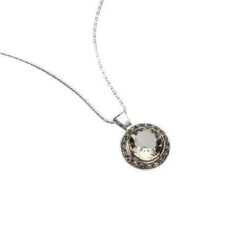 Silver Necklace 9K Gold Set with Green Amethyst and Zircons