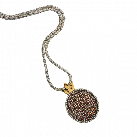 Silver necklace and 9K gold pomegranate with garnet