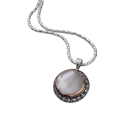 Silver and 9k Gold Necklace with Mother of Pearl and Zircons