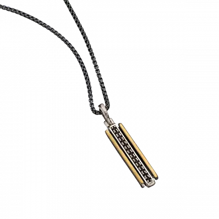 Silver Necklace with 9K Gold and Black Spinel