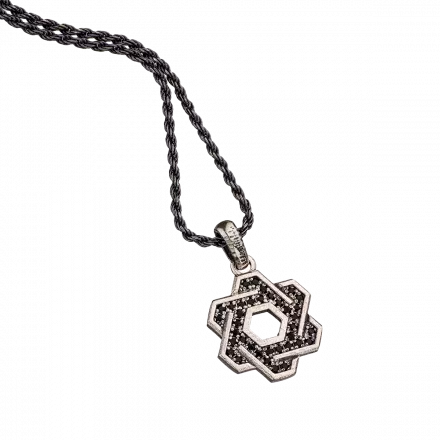 Silver Necklace with Black Spinel "Star of David"