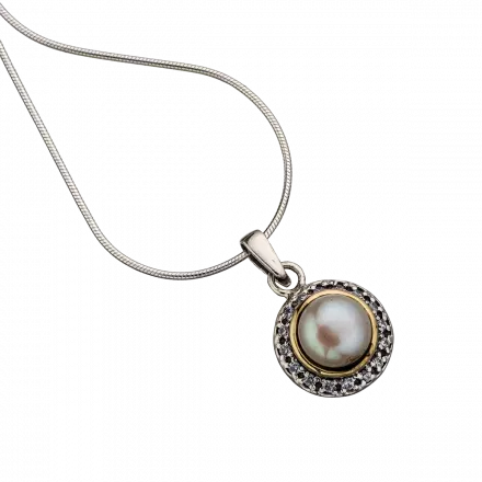 Silver and 9k Gold Necklace with Pearl and zircon 