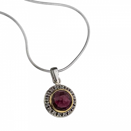 Silver and 9k Gold Necklace with Garnet and zircon