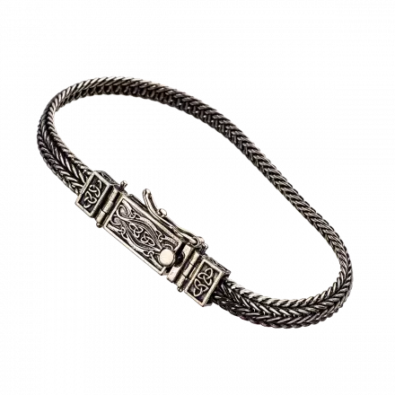 Braid Silver Bracelet with Decorated Lock