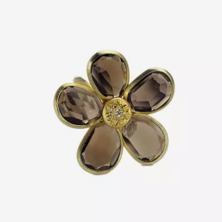 14-carat gold ring Flower with smoked petals 0.055ct
