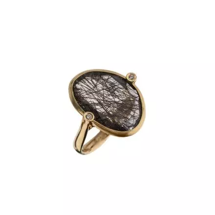 14k Gold Black Rutile Ring with Diamonds 0.04ct