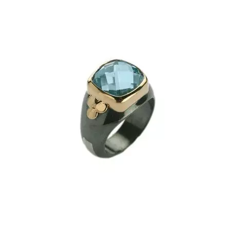 Silver and 14K Gold Ring with Blue Topaz
