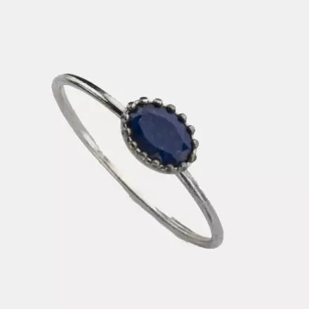 December Birthstone - 925 Silver Lapis Crown Ring