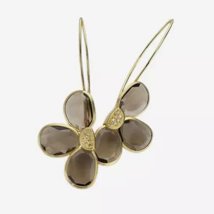 Earrings in 14 carat gold Flower with smoked petals 0.07ct