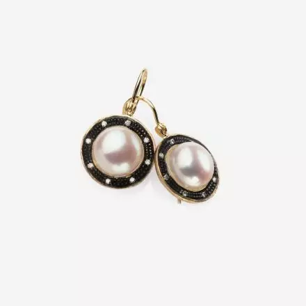 14K Gold Earring, Lustrous Pearl and Diamonds 0.08ct