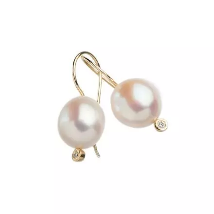 14K Gold Earrings Natural Pearls and Diamonds 0.04ct