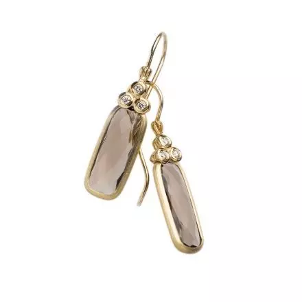 14K Gold Earrings Set with Smoky Quartz and Diamonds 0.06ct