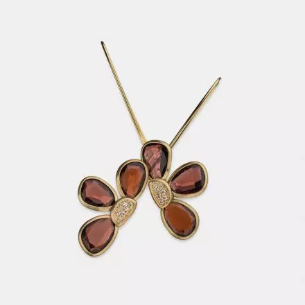 14k Gold 3-Petal Garnet Flower Earrings with center Diamonds 0.07ct