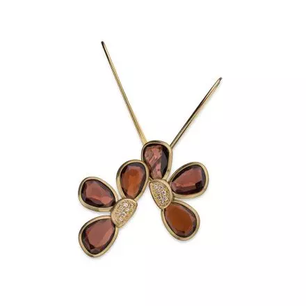 14k Gold 3-Petal Garnet Flower Earrings with center Diamonds 0.07ct