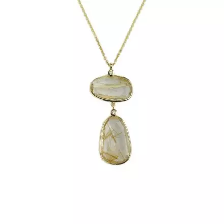 14k Gold Necklace with Pendant set with 2 Polki Golden Rutile Stones and Diamonds 0.04ct