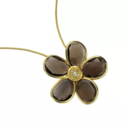 14-carat gold chain Flower with smoked petals 0.055ct