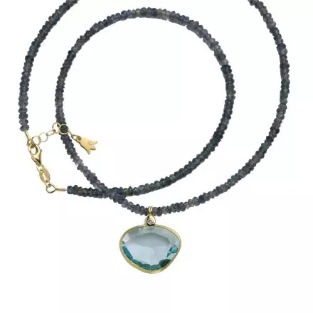 Iolite and 14k Gold Necklace with Blue Topaz