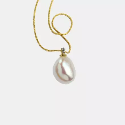 14K Gold Necklace with Wild Pearl and Diamond 0.03ct