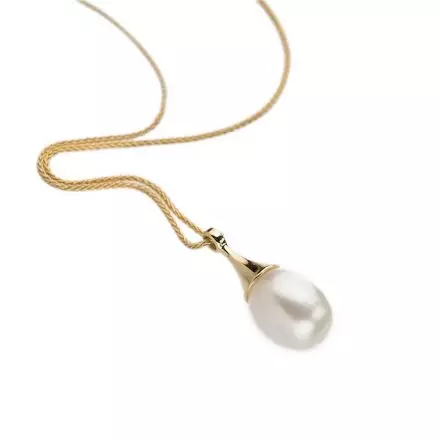 14K Gold Necklace Oval Pearl