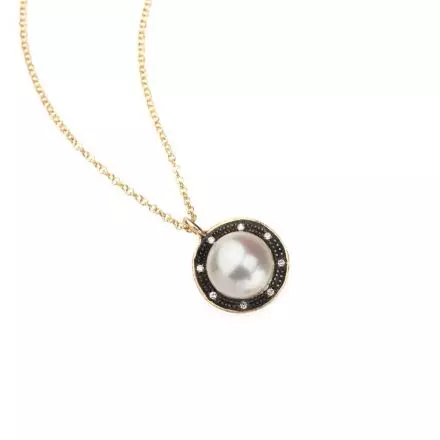 14K Gold Necklace, Lustrous Pearl and Diamonds 0.04ct