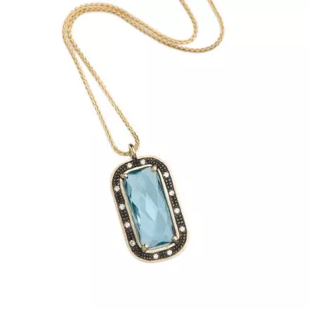 14K Gold Necklace with Blue Topaz and Diamonds 0.06ct