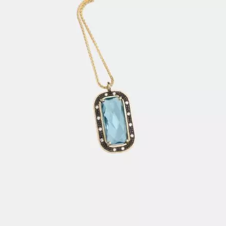 14K Gold Necklace with Blue Topaz and Diamonds 0.06ct