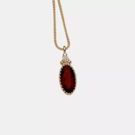14K Gold Necklace Garnet and Diamonds 0.015ct in a Crown Setting
