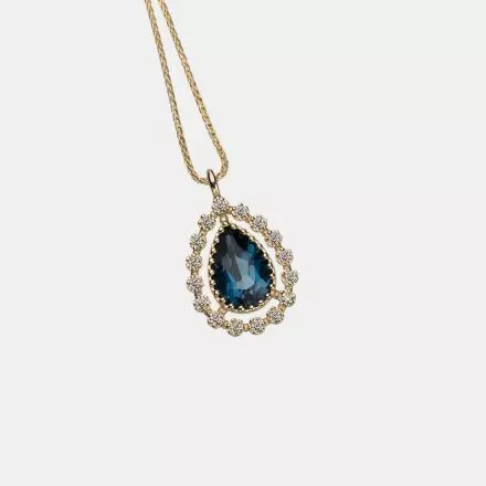 14K Gold Necklace with London Blue Topaz and Diamonds 0.16ct