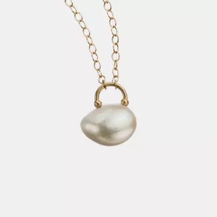 14K Gold "Lock"Necklace with Wild Pearl