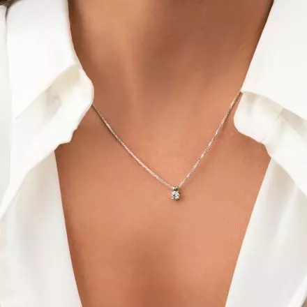 14k White Gold Necklace with Solitaire Diamond