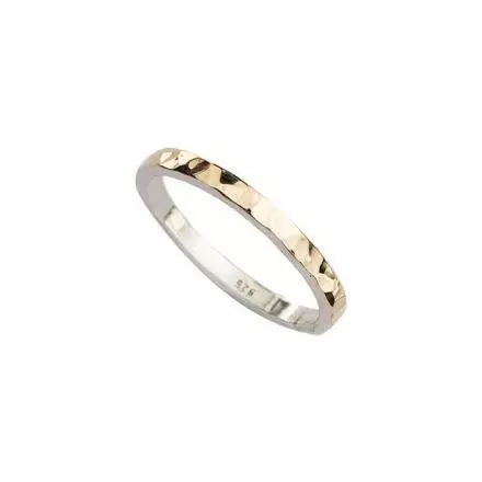 Thin Silver Hammered Ring with 9k Gold