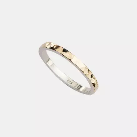 Thin Silver Hammered Ring with 9k Gold