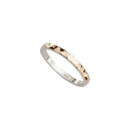 Thin Silver Hammered Ring with 9K Red Gold