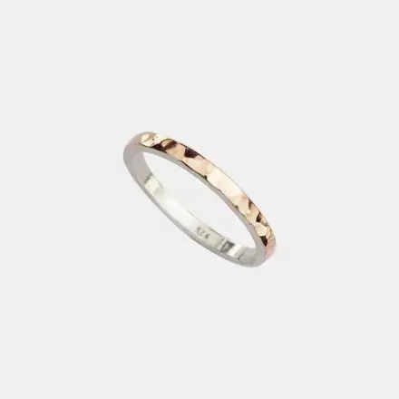 Thin Silver Hammered Ring with 9K Red Gold