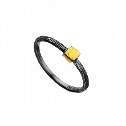 Darkened Silver Ring with raised 22k Gold square