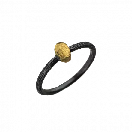 Darkened Silver Ring with raised 22k Gold oval