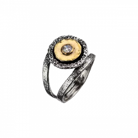 Silver Ring with 9k Gold and zircon