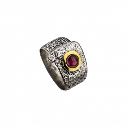 Silver Ring with 9k Gold, Zircon and Garnet