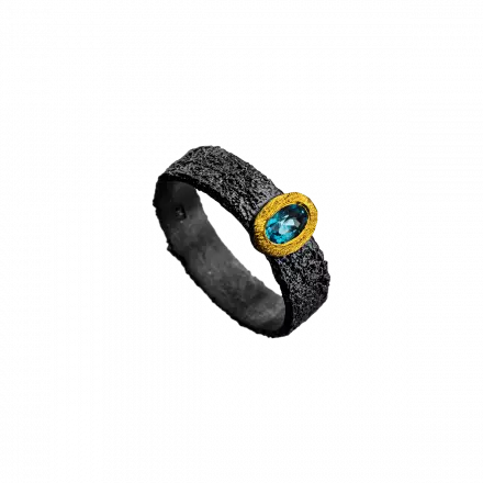 Silver Ring with 22k Gold with Blue Topaz
