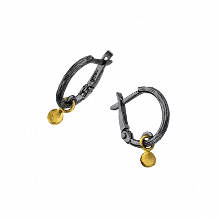 Darkened Silver Gypsy Earrings with 22k Gold circle hook