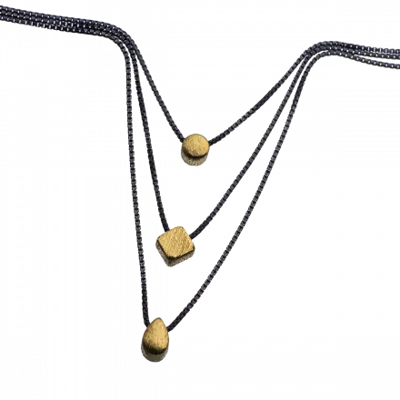Three-strand Darkened Silver Necklace with 22k Gold elements