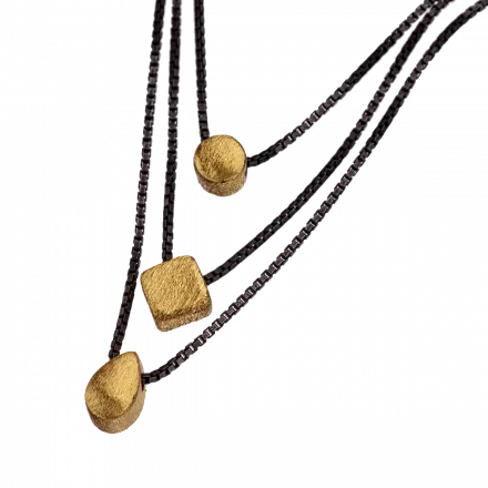 Three-strand Darkened Silver Necklace with 22k Gold elements