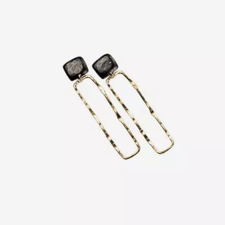 Studded Square Blackened Silver Earrings with Gold Plated Silver Rectangle