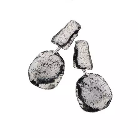 Silver Stud Rectangle Earrings with convex silver oval shape