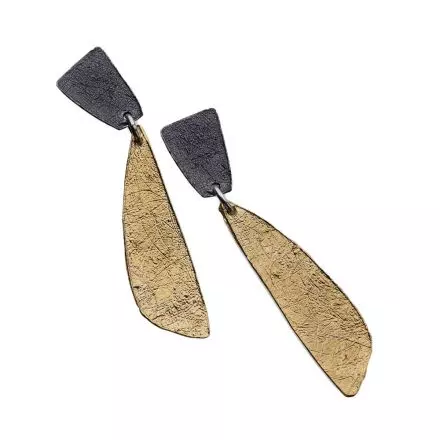 925 Silver Trapezium Stud Earrings with a dangling gilded silver trapezium