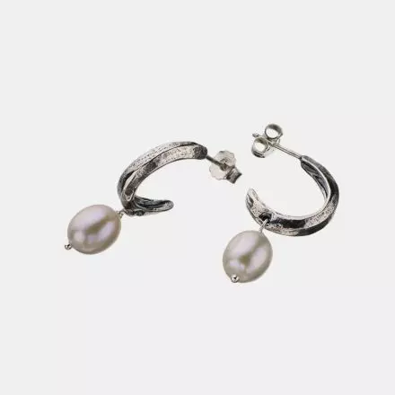 Convex Silver Gypsy Earrings with dangling Pearl