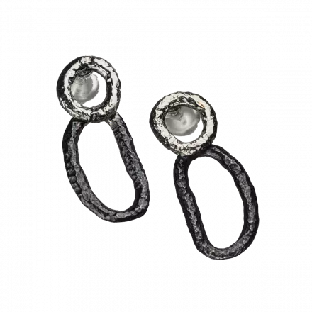 Silver Stud Earrings with round white and darkened silver links