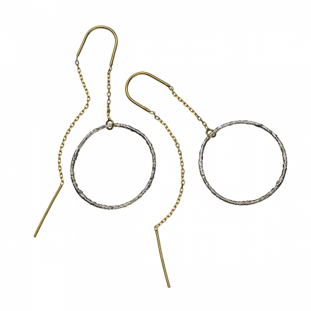 Silver Earrings with white silver hoop joined to a gilded chain
